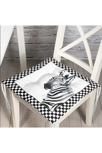 Realhomes Checkered Frame Motif Zebra Patterned Fluffy Chair Cushion