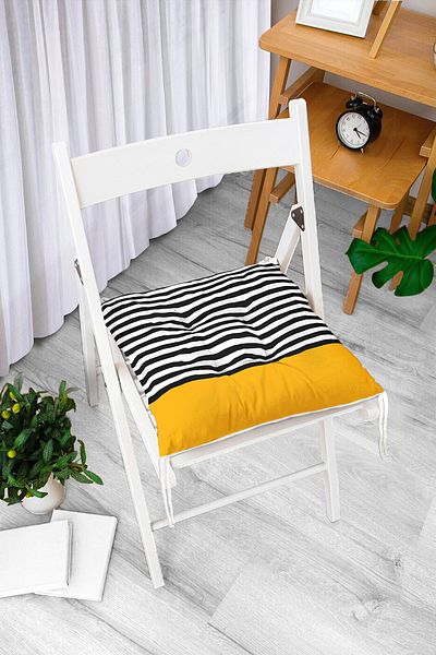 Realhomes Yellow Floor Black Striped Digital Printed Modern Pouf Chair Cushion