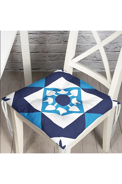 Realhomes Digital Printed Blue Tile Patterned Fluffy Chair Cushion
