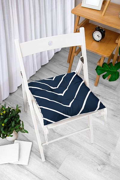 Realhomes Navy Blue White Striped Design Fluffy Chair Cushion