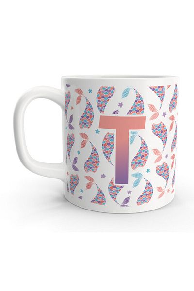 Rock'n Fox Letter T Mermaid Colorful Design Letter Mug