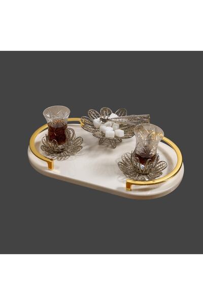 Veys Sehpa Veys- Promise & Engagement & Presentation Tray - Tea Coffee Tray - Oval - White