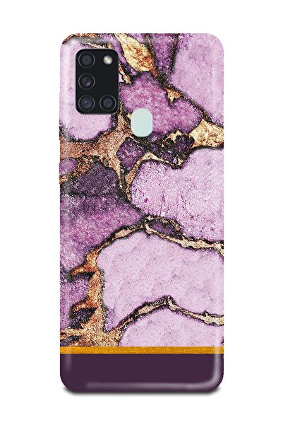 PERAX Samsung Galaxy M30s - M21 Gold Varaklı Mor Baskılı Telefon Kılıfı M30s0...
