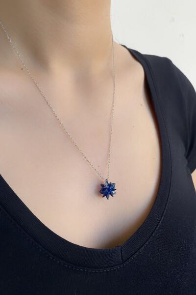 axexuar الزركون الأحجار الكريمة الأزرق الداكن قلادة سلسلة قلادة