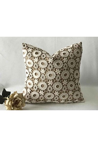 Gülruh Home Ekru Dantelli Kare Yastık