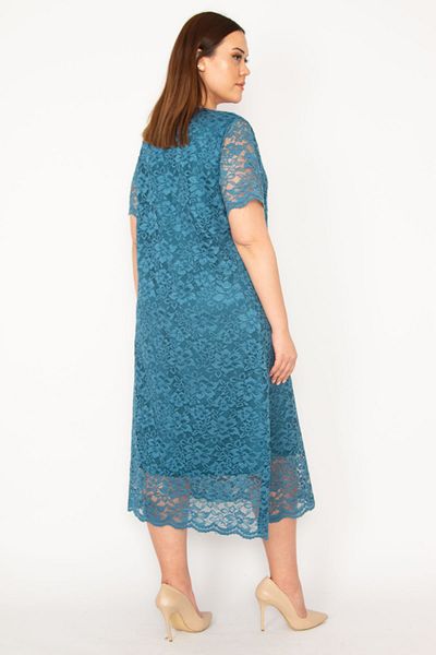 Şans Große Größen in Abendkleid - Grün - Gerüschter Saum