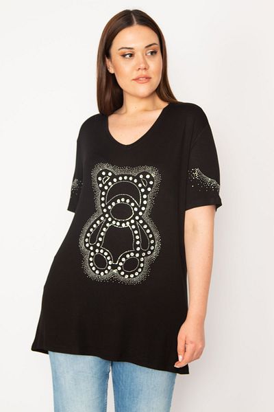 Şans Women's Plus Size Black Stone Detailed Blouse 65n32933
