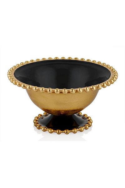 LAMEDORE Beaded Decorative Black Large Bowl 30x30x15 cm