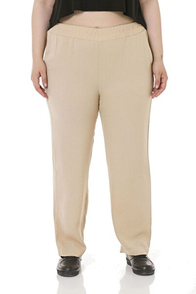 DISENTIS MODEST Παντελόνι Aerobin Beige μεγάλου μεγέθους με ελαστικές τσέπες ...