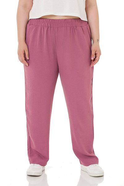DISENTIS MODEST Large Size Linen Aerobin Dried Rose Trousers with Elastic Waist Pockets