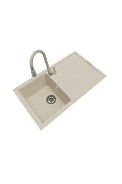 POLEX Cristalüx Granit Evye P-03 Bej Tezgah Altı Ve Tezgah Üstü Mutfak Evyesi 85x49,5cm