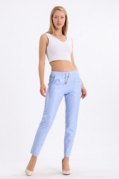 Leather Club Pantaloni din piele Sky Blue Comfort Fit