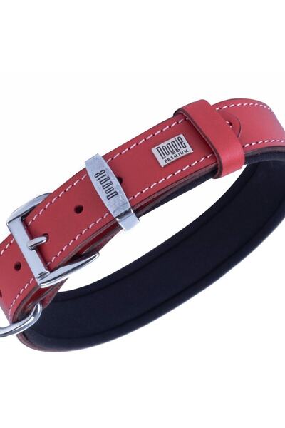 Doggie Comfort Deri Kemik Süslü Köpek Boyun Tasması Medium Kırmızı 3x42-50 Cm