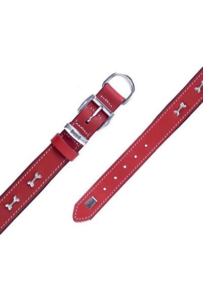 Doggie Comfort Deri Kemik Süslü Köpek Boyun Tasması Medium Kırmızı 3x42-50 Cm