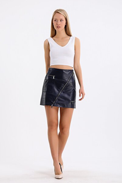Leather Club تنورة جلدية زرقاء داكنة