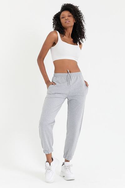 COMEOR Women's Gray Elastic Leg Basic Jogger Knitted Sweatpants