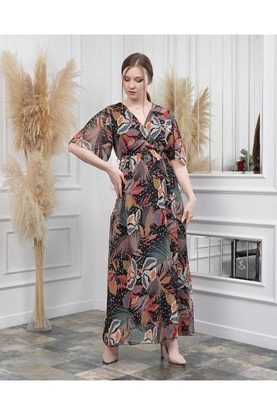 CİXAPLE Rochie din sifon cu maneca scurta cu decolteu in V