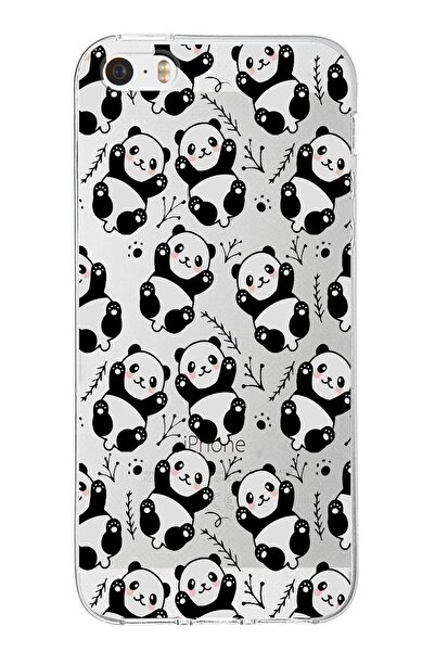 PrintiFy Iphone 5s Uyumlu Kapak Panda Tasarımlı Şeffaf Silikon Kılıf