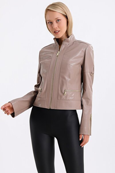 Leather Club Krem Golden Jumbo Deri Ceket