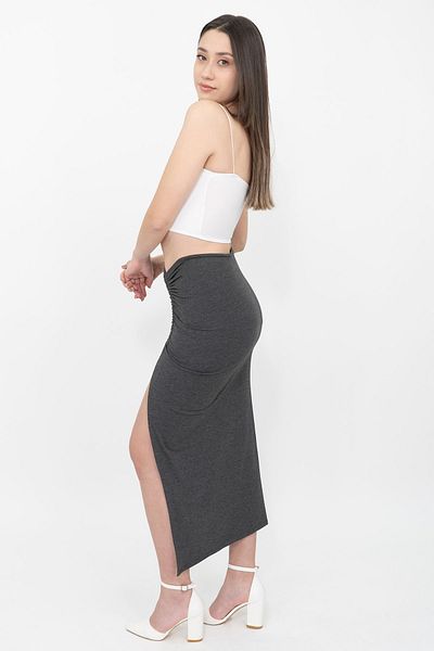Soyo Women's Anthracite Adjustable Gathered Viscose Slit Skirt