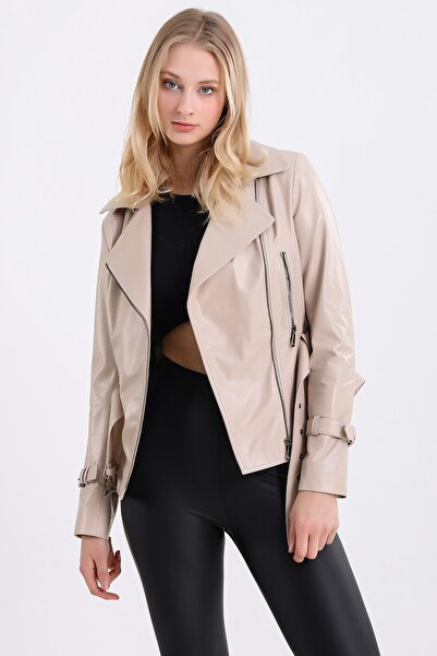 Leather Club Krem Deri Ceket