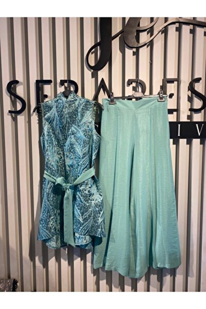 SERAP ESER EXCLUSIVE Turquoise Vest Set