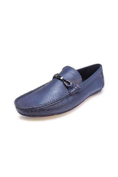 MARCOMEN Navy Blue Inner Outer Genuine Leather Men's Casual Loafer Shoes -247771