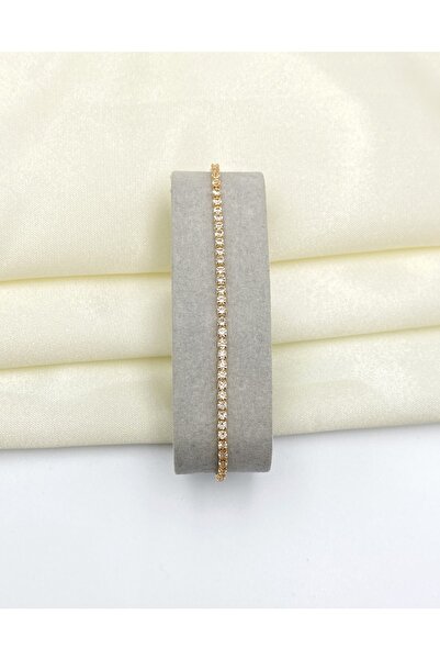 MOSSMOUR Zirkon Taşlı 14k Altın Kaplama Lastikli Gold Rengi Su Yolu Bileklik