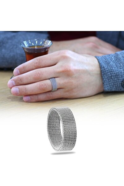 Tesbihane Kazaziye Tasarım Gümüş Renkli 917 Kalite Steel Çelik Erkek Yüzük (20)
