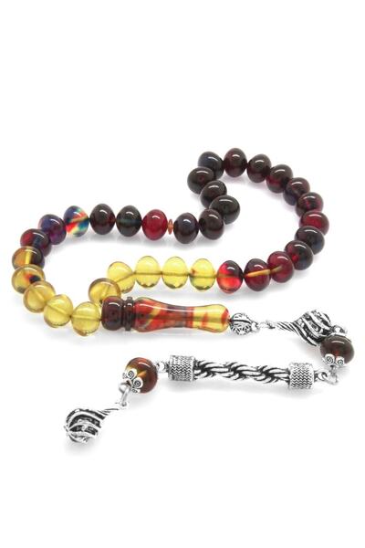 Tesbihane حبل معدني غير مشوه مزين بعجلة قطع مسبحة من العنبر الناري