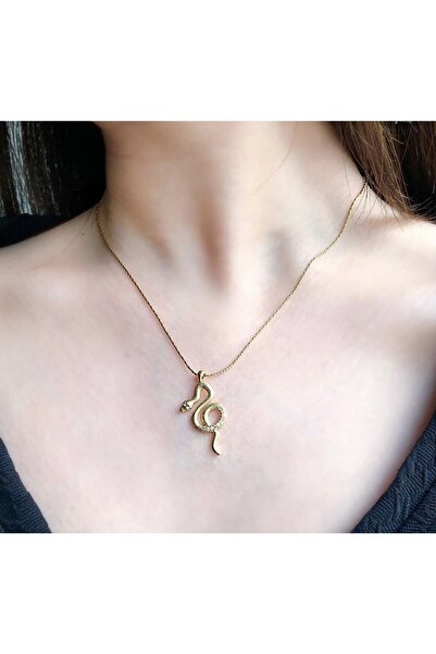 soiestore Yılan Kolye Zirkon Taşlı Altın Kaplama