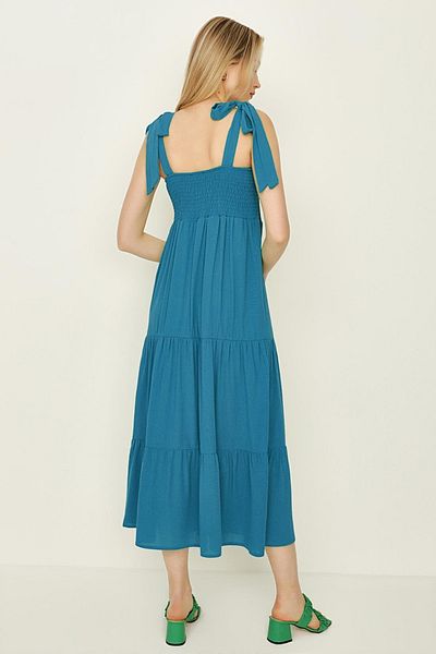 Select Moda Rochie de damă albastră cu bretele cu frânghie, cu detaliu Gipe, cu croiala relaxată