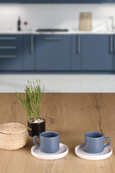 Keramika Blue Magic 4 Piece Tea / Coffee Cup Set for 2 People