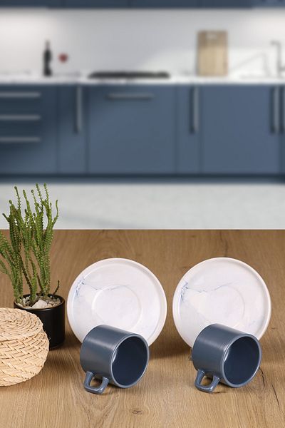 Keramika Blue Magic 4 Piece Tea / Coffee Cup Set for 2 People