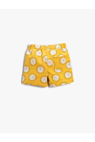 Koton Sun Printed Shorts Button Detailed Tie Waist Cotton
