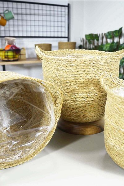 SepetçiBaba Wicker Flower Pot Set of 3 - with Bag Container