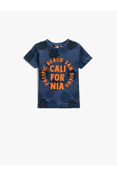 Koton Palm Tree Printed T-Shirt Short Sleeve Crew Neck Cotton