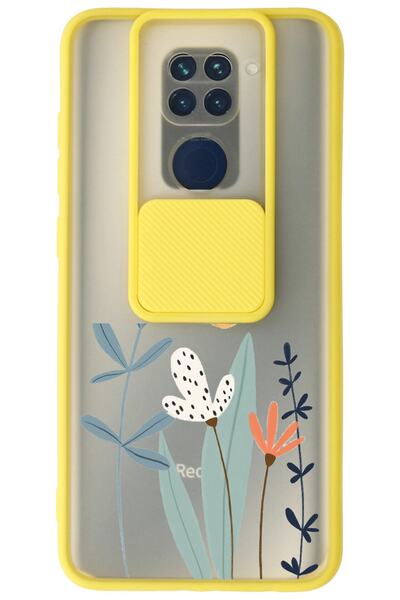 WANNA PROTECT Xiaomi Redmi Note 9 Sarı Kamera Korumalı Sürgülü Çiçek Baskılı ...