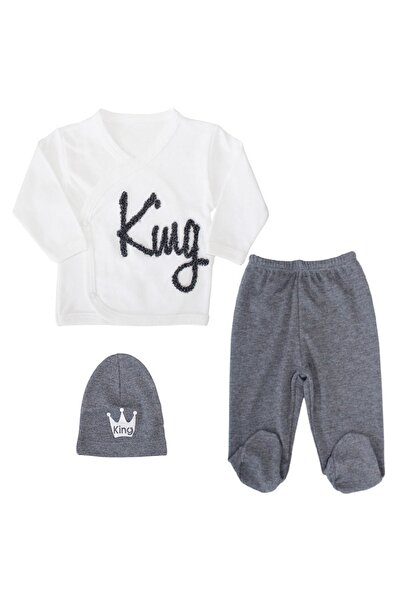 bebegen Gray White Bodysuit with King Hat 3-Piece