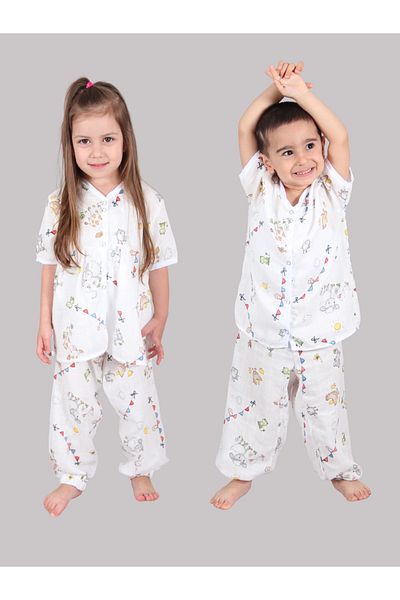DİDABABY Cotton Muslin Single Layer Summer Pajamas - Farm Pattern