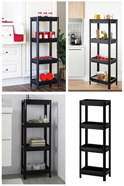 Genel Markalar 4 Katlı Banyo Mutfak Raf Ünitesi Siyah