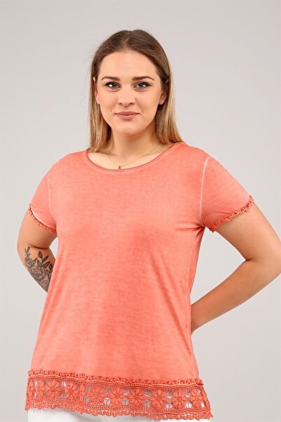 Seamoda Short Sleeve Skirt Ruched Oil Wash Tunic-salmon
