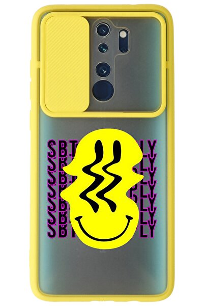 WANNA PROTECT Xiaomi Redmi Note 8 Pro Sarı Kamera Korumalı Sürgülü Smiley Bas...