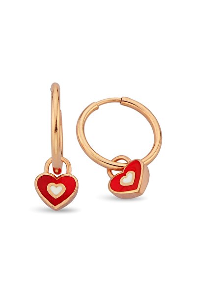 Argentum Concept 925 Ayar Gümüş Rose Kırmızı Kalpli Halka Küpe - 12106601