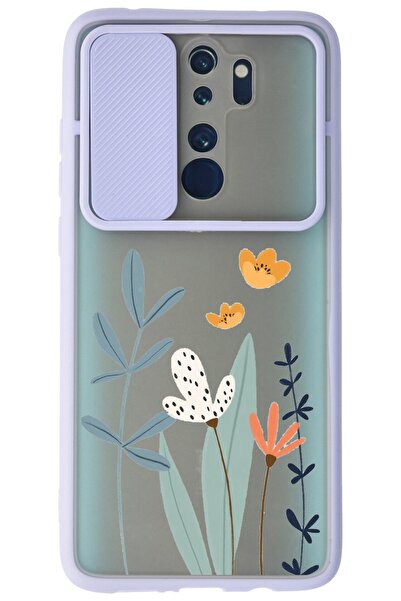 WANNA PROTECT Xiaomi Redmi Note 8 Pro Lila Kamera Korumalı Sürgülü Çiçek Bask...