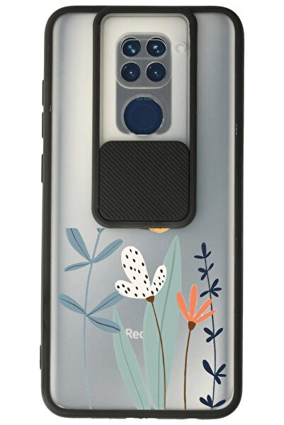 WANNA PROTECT Xiaomi Redmi Note 9 Siyah Kamera Korumalı Sürgülü Çiçek Baskılı...