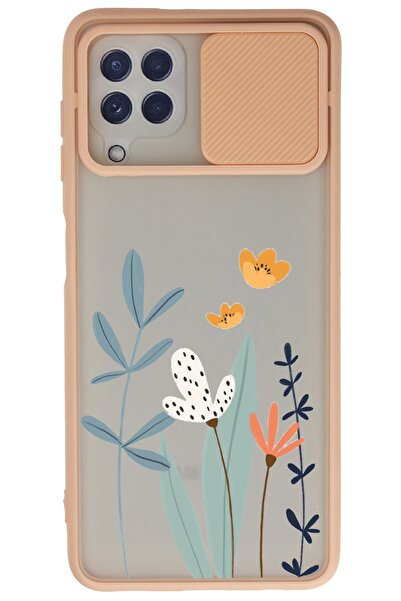 WANNA PROTECT Samsung Galaxy M32 Pembe Kamera Korumalı Sürgülü Çiçek Baskılı ...