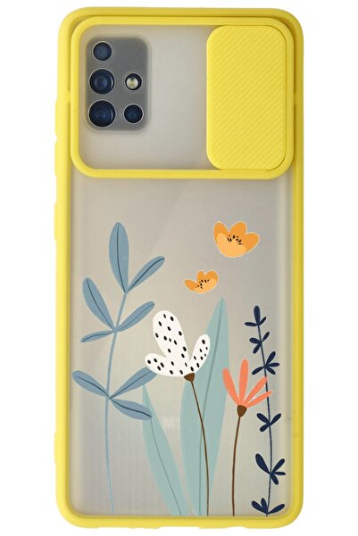 WANNA PROTECT Samsung Galaxy A71 Sarı Kamera Korumalı Sürgülü Çiçek Baskılı S...