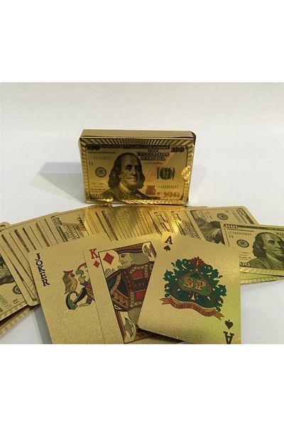 Keskin Gold Foil Plastic Playing Cards - Dollar Patterned
