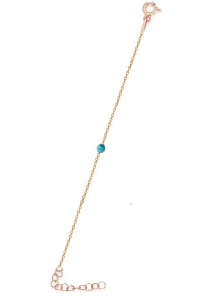 Trend Silver 925 Ayar Gümüş Rose Sade Modeli Turkuazlı Halhal